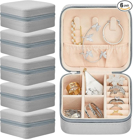 Taiyin 6 Pcs Travel Jewelry Case, Valentines Day Gifts for Her- Small Jewelry Organizer Box Bridesmaid Gifts for Women Girls (Gray)