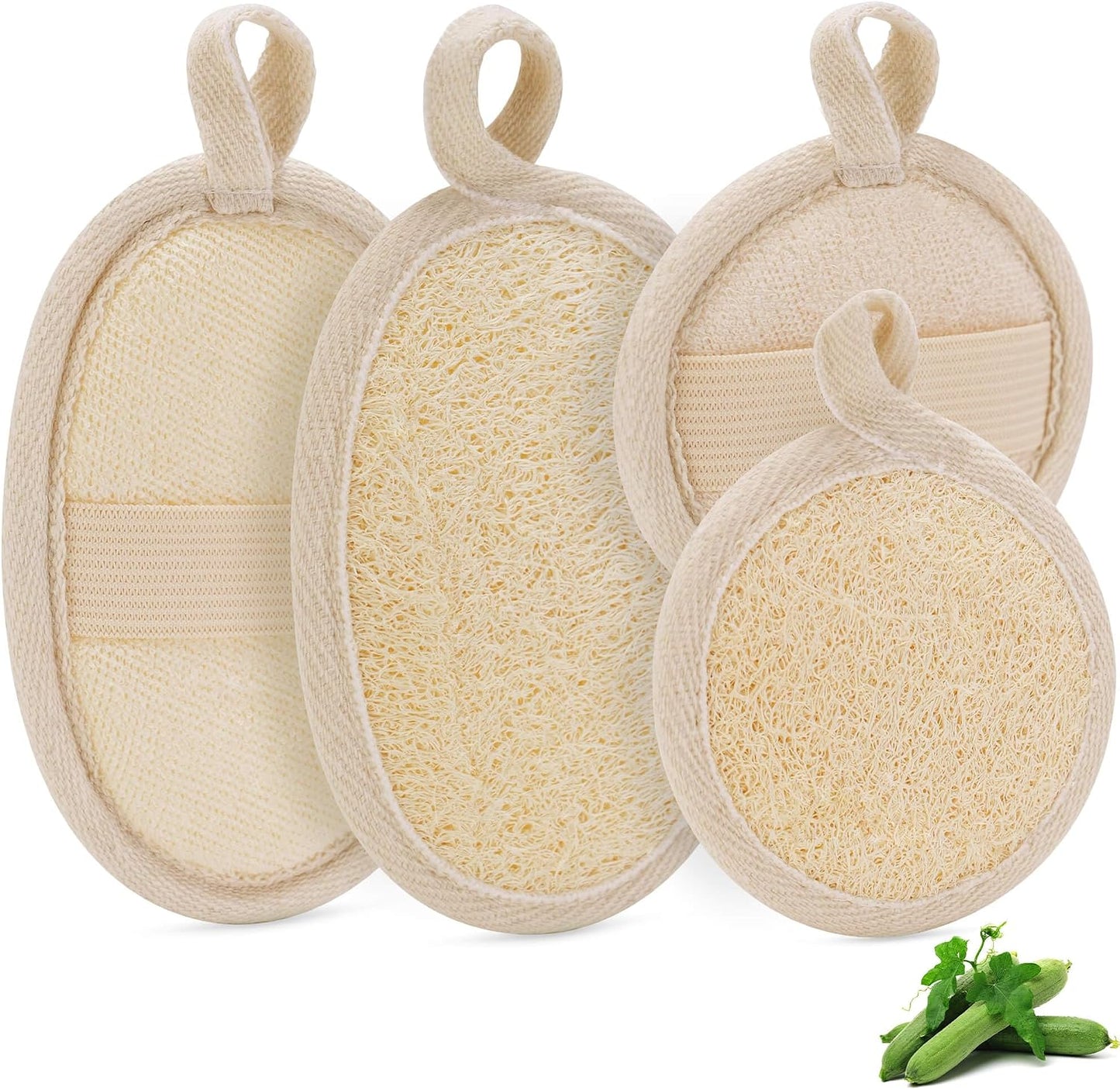 Natural Loofah Sponge Exfoliating Body Scrubber (2Pcs), Loofah Exfoliating Facial Scrubber(2Pcs), Made of Natural Luffa and Terry Cloth, Suitable for Bath Shower Loofah Sponge on Body and Face
