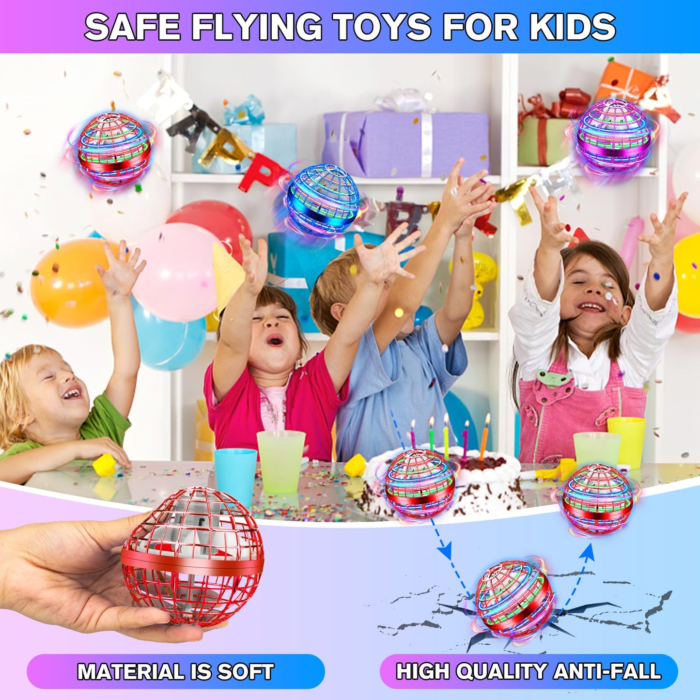 Flying Orb Ball,Galactic Fidget Spinner Hover Ball,Flying Spinner Mini Drone Toy,Hand Controlled Boomerang Hover Ball,Cool Toys Birthday for Kids Adult Indoor Outdoor Toys(Red)