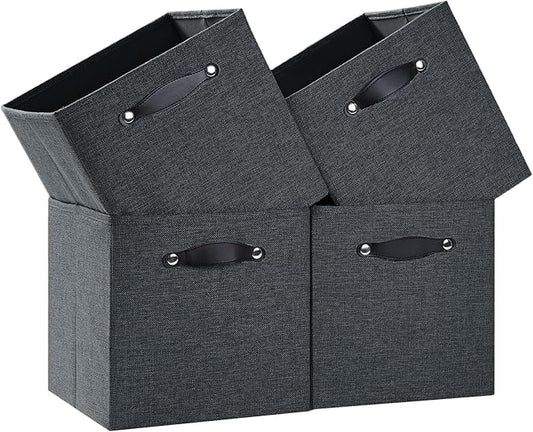 Foldable Fabric Storage Bins Cubes, 13x15x13 Inch Kallax Cubby Bins with Dual Handles, Graphite Gray, 4 Pack