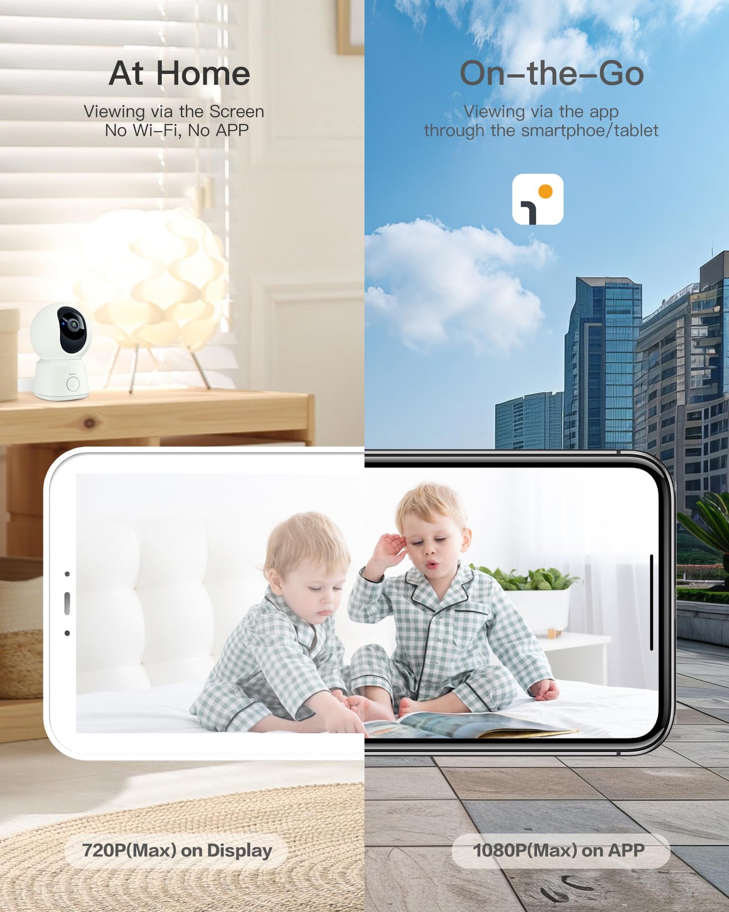 ARENTI Baby Monitor 2 Cameras, Smart Baby Camera with 5-Inch Wireless Display, Super Night Vision, Temperature Sensor, Sound Detection, Auto Motion Tracking, 2-Way Audio, VOX Mode(B2 Set)