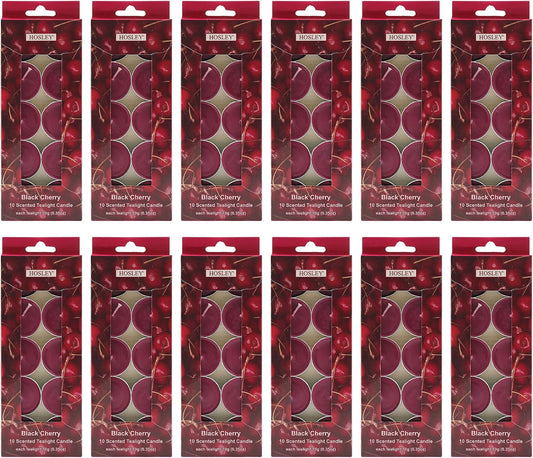 Hosley 120PCs Bulk Pack Black Cherry Fragrance Highly Scented Tea Light Candle. Ideal for Wedding Church Vigil Emergency Lanterns Spa Aromatherapy Party Reiki Candle Garden