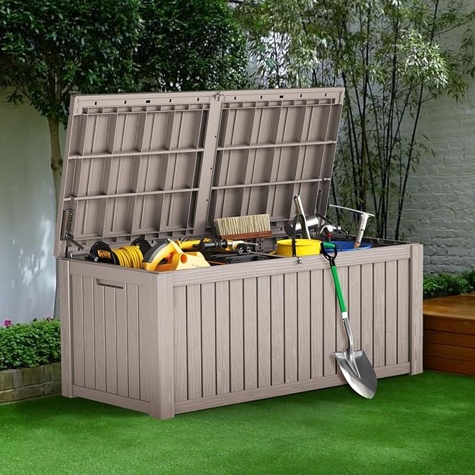 180 Gallon Outdoor Storage Deck Box - Large Waterproof Resin Bin for Delivery Boxes Outside, Lockable Storage for Patio/Pool Cushions & Tools, UV-Resistant, Granite Grey