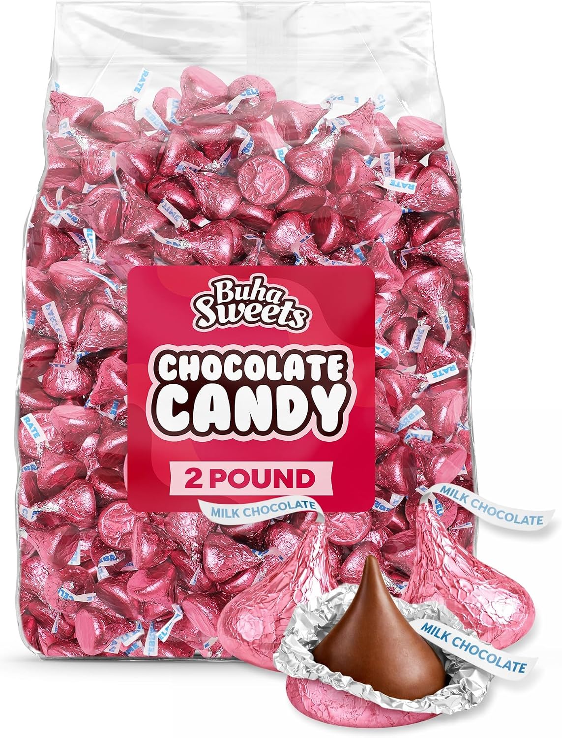 Bulk Pink Wrapped Milk Chocolate Candy - 2 lb Bag Pink Wrapped Chocolates Easter Candy For Parties, Buffets, Party Favors & Treats Approx 200 Pieces