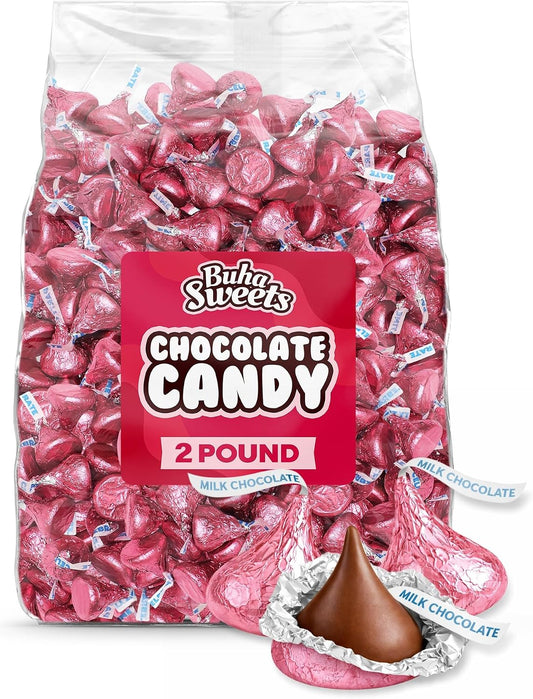 Bulk Pink Wrapped Milk Chocolate Candy - 2 lb Bag Pink Wrapped Chocolates Easter Candy For Parties, Buffets, Party Favors & Treats Approx 200 Pieces