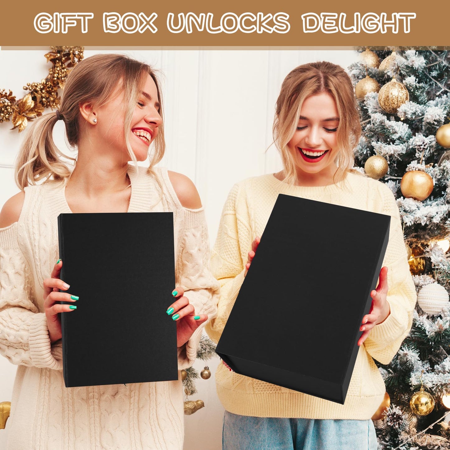 RayofSun Black Gift Boxes with Magnetic Lids for Presents Large Rectangle Collapsible Decorative Boxes 13.7x9x4.3inch, Bridesmaid Groomsmen Proposal Box for Wedding, Christmas, Birthday(1PC)