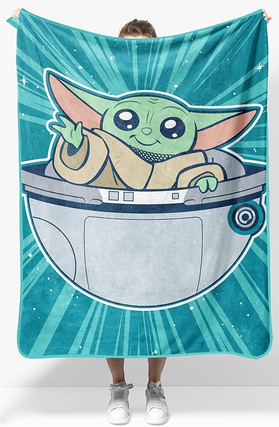 Jay Franco Kids Plush Throw Blanket â Soft & Cozy Fleece Throw for Bedroom & Couch DÃ©cor, Official Licensed Product, Teal - Mandalorian, 40x50 - Travel Blanket