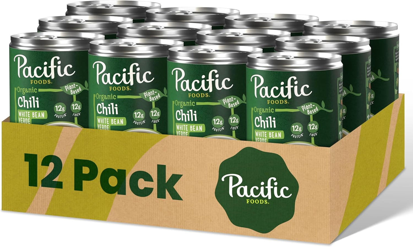 Pacific Foods Organic White Bean Verde, Chili, Plant Based, Dairy Free, 16.5 Ounces (Pack Of 12)