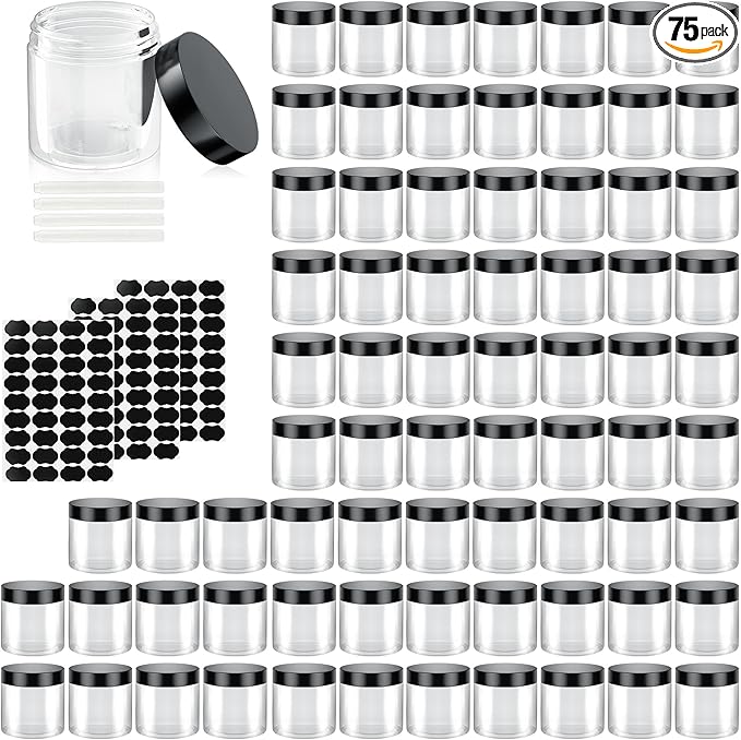 75 Pack 4 Oz Plastic Containers with Lids, OBKJJ Clear Travel Size Leak Proof Makeup Travel Containers BPA Free Cosmetic Slime Jars for Lotion, Cream, Body Butter, Makeup, Ointments (75)