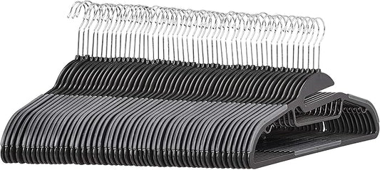 Amazon Basics Non-slip Heavy Duty Plastic Hanger with Rubber and Horizontal Bar, Pack of 50, Gray