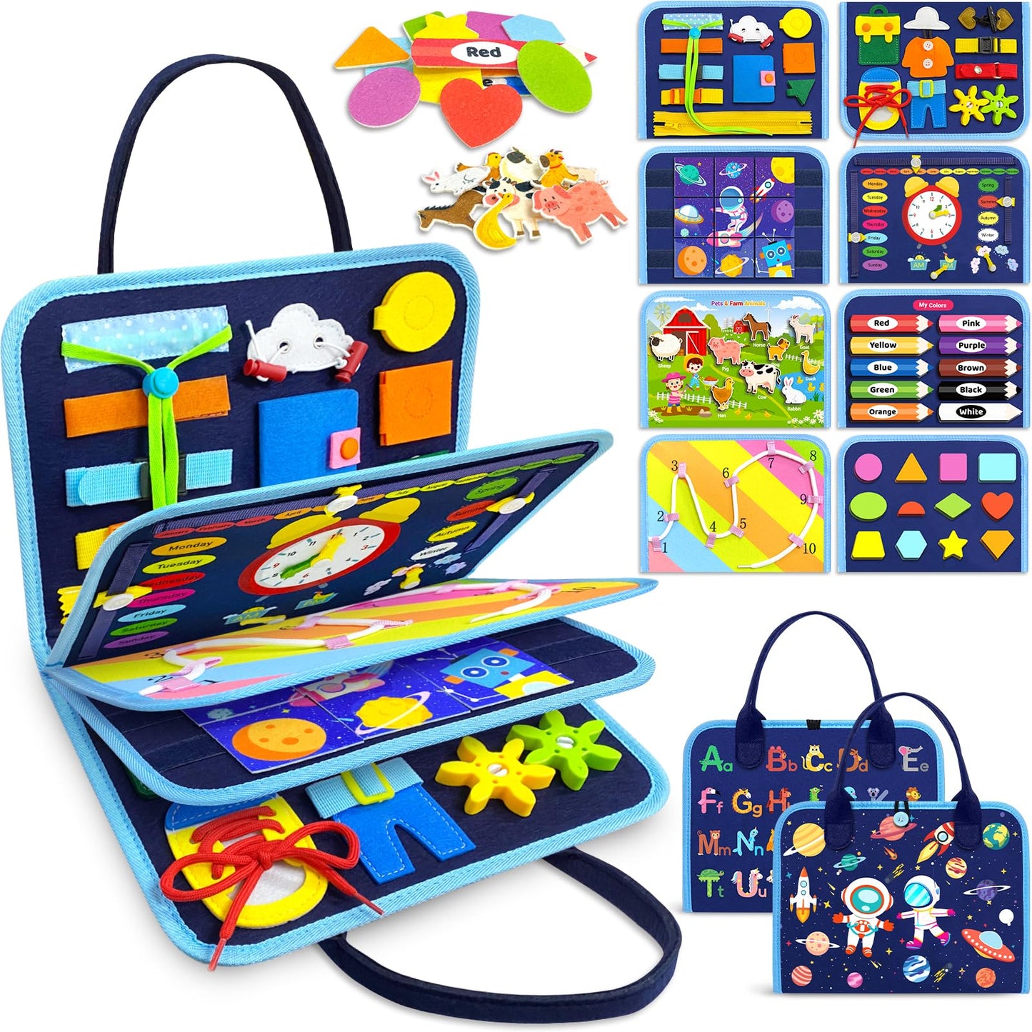 Gojmzo Busy Board Montessori Toys for Toddler Boy Birthday Gifts, Busy Book Sensory Toys for Toddlers, Learning Educational Toddler Travel Activities