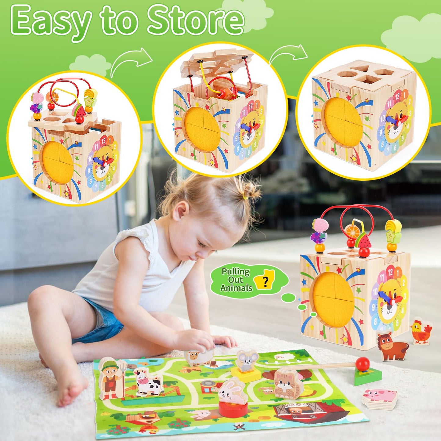 Toddler Wooden Activity Cube Toys, Montessori Toys for 1 2 3 Year Old Boy Girl, Educational Learning Toy for Toddlers 1-3 2-4 Years, Sensory Infant First 1st 2nd one two Christmas Birthday Gifts