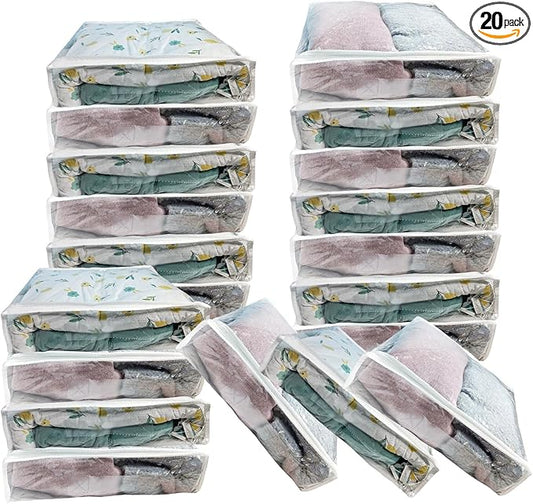 20Pcs Large Clear Vinyl Zippered Storage Bags with Handle - 16 * 12 * 4Inch Blankets Clothes Bed Sheet Storage Bags with Zipper for Closet Sweater Small Quilt Pillow