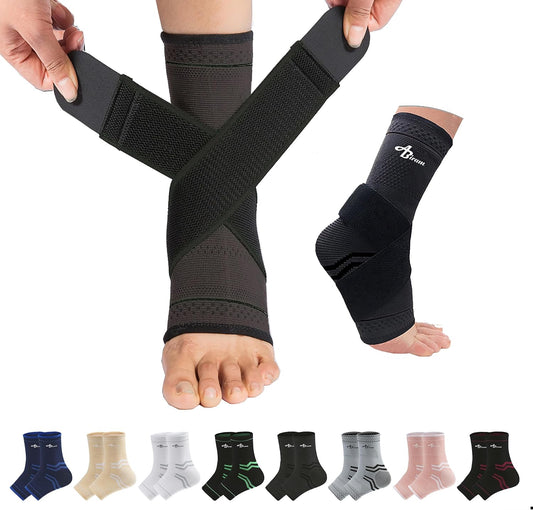 ABIRAM Ankle Brace for Men & Women - Adjustable Compression Sleeve with Wrap, Ion-Matrix Support for Sprained Ankle, Plantar Fasciitis, Achilles Tendonitis Relief - Breathable Gear for Running, Sports