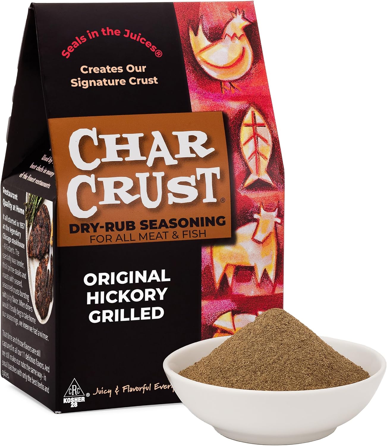 Char Crust Dry-Rub Seasonings Original Hickory Grilled | All-in-one seasonings | Perfect for Steaks, Burgers, Ribs, Tuna | Signature Crust that Seals in the Juices, 4 Ounce (Pack of 6)