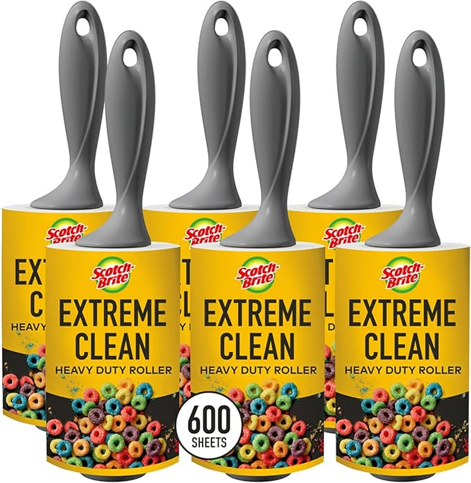 Scotch-Brite Extreme Clean Lint Rollers, 6 Rollers, 100 Sheets Per Roller, 600 Sheets Total, Reusable Lint Roller, Works Great on Pet Hair