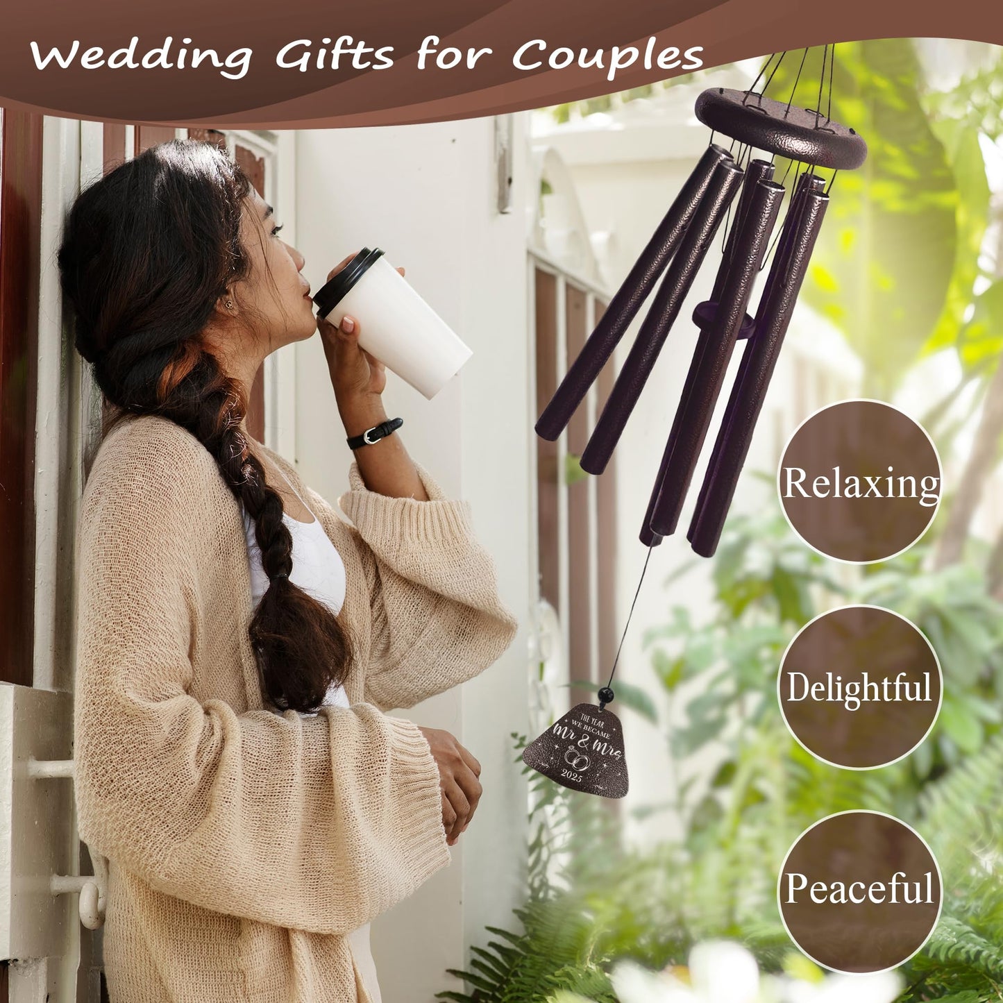 Yesruby Wedding Gifts, Mr and Mrs Gift 32” Wind Chimes Outside, Wedding Gifts for Couples Newlyweds 2025, Bridal Shower Just Married Gift