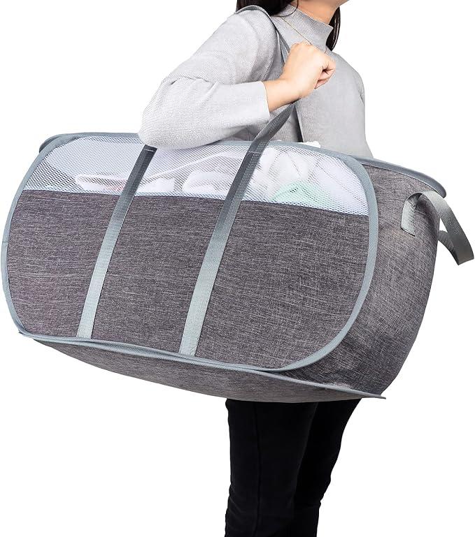 Pop Up Laundry Hamperï¼with Durable Handles collapsible laundry basketï¼Easy to Open and Fold for college Dorm,kids roomï¼travel (Gray)â¦