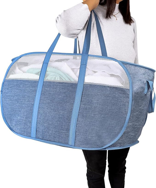 Pop Up Laundry Hamperï¼with Durable Handles collapsible laundry basketï¼Easy to Open and Fold for college Dorm,kids roomï¼travel (Blue)â¦