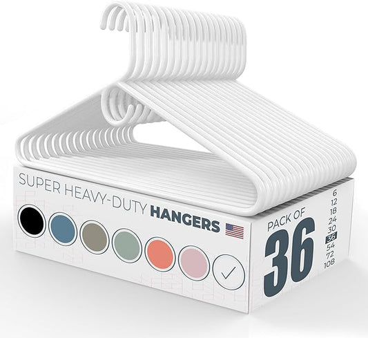 Neaties Super Heavy Duty Clothes Hangers 36 Pack â Made in The USA - 10lb Capacity, Thick Plastic Hangers for Pants, Coats, Jackets, Jeans and Adult Clothing â White