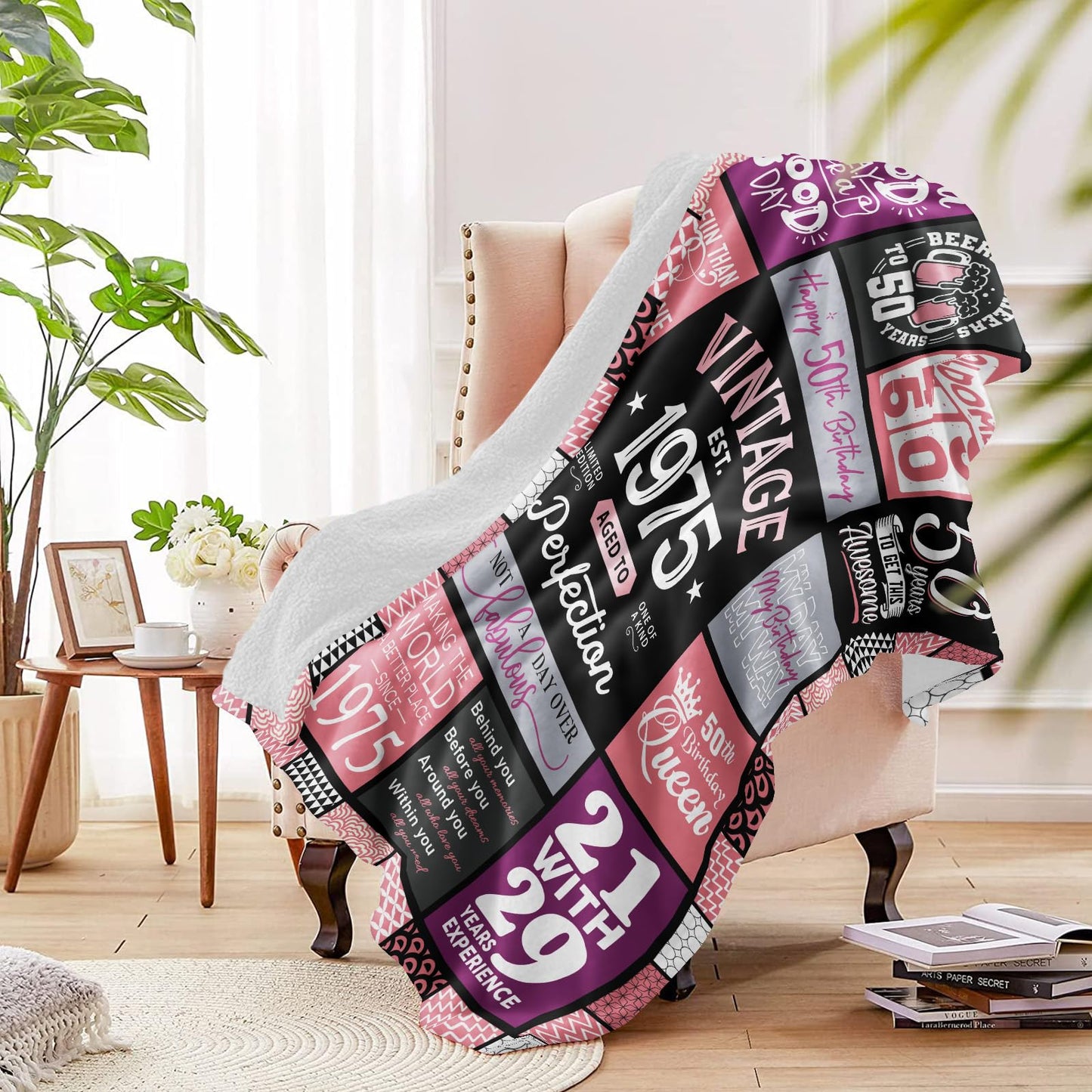 50th Birthday Gifts for Her, 50th Birthday Gifts for Women Throw Blanket 60" x 50", 50 Year Old Gift Ideas, 1975 Gift for Woman, Best Gift for Turning 50