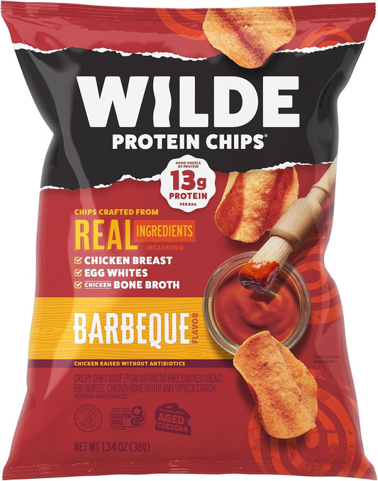 WILDE Protein Chips Barbeque, Thin and Crispy High Protein Snacks, Keto Friendly, Low Carb Chips, Real Ingredients, 1.34oz (Pack of 8)