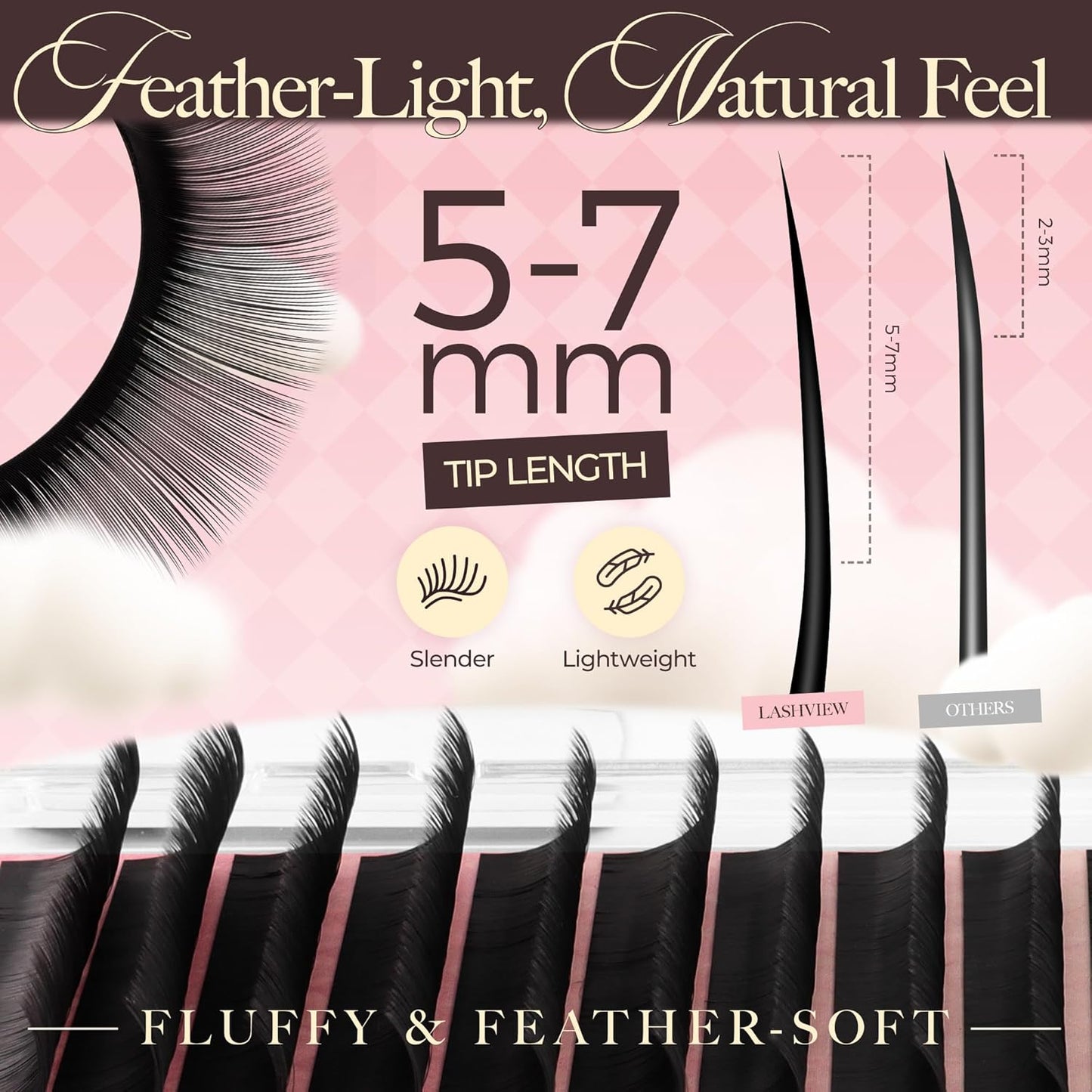 LASHVIEW Classic Lash Extensions 0.03-0.20 J/B/L/C/CC/D Curl 8-16mm Mixed & Single Length Tray, Soft Matte Dark Professional Eyelashes Extension(0.10 C 8-16mm)