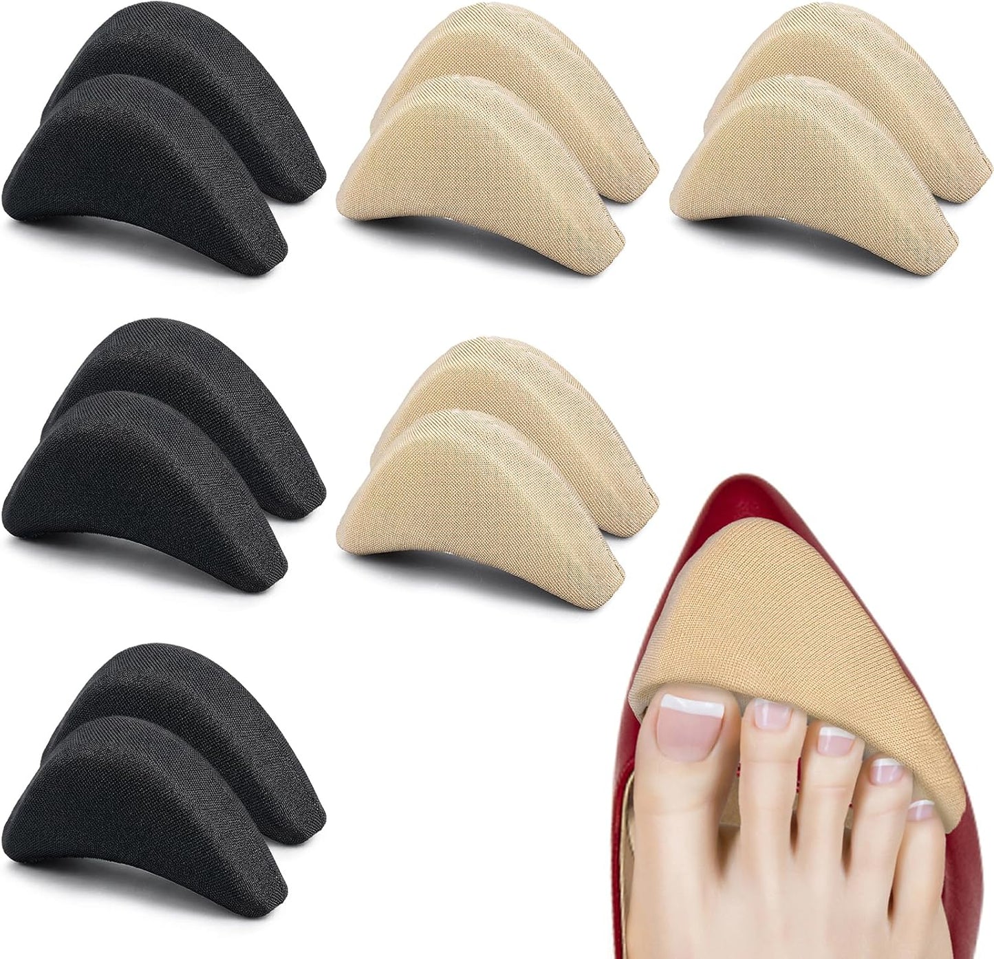 6 Pairs Shoe Filler Heel Pads Toe Cushion for Loose Shoe Foam Shoes Inserts Big Toe Plug Foot Brace Adjust Too Big Shoes for Men Women Sneakers, Heels, Flats, Boots