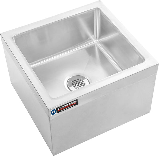 DuraSteel 24x24x13 Commercial Floor Mop Sink - NSF Certified 304 Stainless Steel Utility Room Service Basin with Leak Proof Flat Drain - Large Tub for Dog Washing, Filling Water Bucket, Cleanup