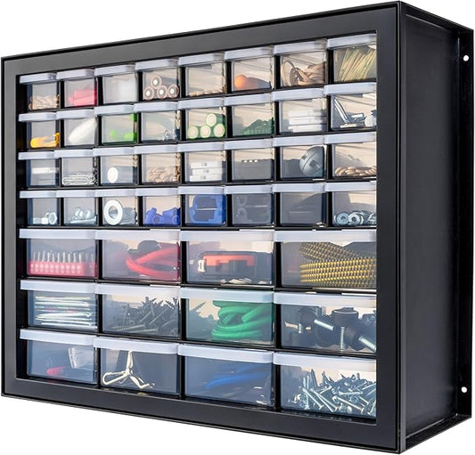 IRIS USA Small Parts Storage, Made in USA, Cabinet, 44-Drawer Organizer for Screws, Nuts, Bolts, Electronics, Hardware, Beads, Crafts, Building Bricks, Stackable Garage Storage â Black