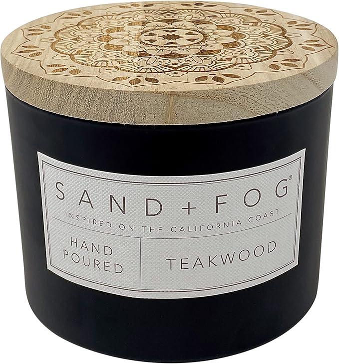Sand + Fog Scented Candle - Teakwood â Additional Scents and Sizes â 100% Cotton Lead-Free Wick - Luxury Air Freshening Jar Candles - Perfect Home Decor â 12oz
