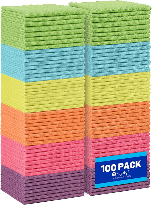 Orighty Microfiber Cleaning Cloth, 100 Pack Highly Absorbent Cleaning Supplies, Lint Free Kitchen Towels Cleaning Rags, Microfiber Towels for Cars, House, Window, 12x11 inch