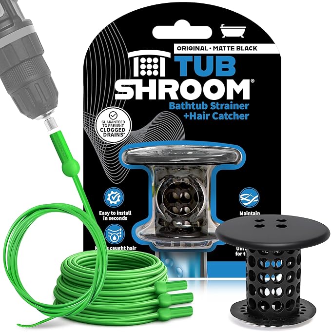 TubShroom Bathtub Drain Hair Catcher â in-Drain Tub Strainer & Clog Prevention Protector, Fits Standard 1.4ââ1.75â Tub Drains, Easy Clean, Captures Human & Pet Hair Out of Sight (Matte Black)