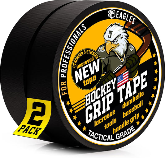 Hockey Tape Black 1inch Grip Tape 2 Roll Athletic Sports Tape Water-Resistan Multipurpose Cloth Tape for Lacrosse Baseball & Softball Bats, Pullup Bars, Sports Gift Wrist Ankle Foot Gymnastics Bar
