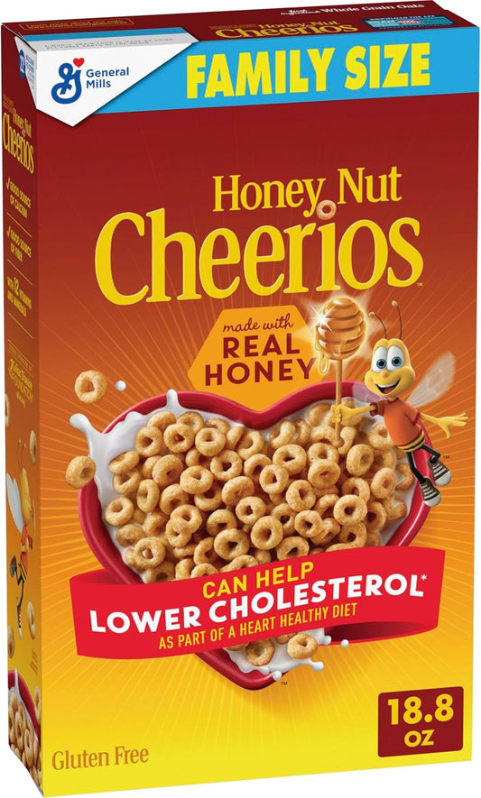 Honey Nut Cheerios, Heart Healthy Gluten Free Breakfast Cereal with Whole Grain Oats, Family Size, 18.8 oz