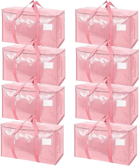 TICONN 8 Pack Extra Large Moving Bags Heavy Duty with Zippers & Carrying Handles, Durable Storage Bags Moving Boxes for Closet Organizers and Storage (8 Pack, Coral)