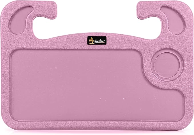 EcoNour 2 in 1 Car Steering Wheel Desk | Steering Wheel Tray for Laptop and Food | Pink Table Tray for Eating with Drinks Holder | Car Accessories