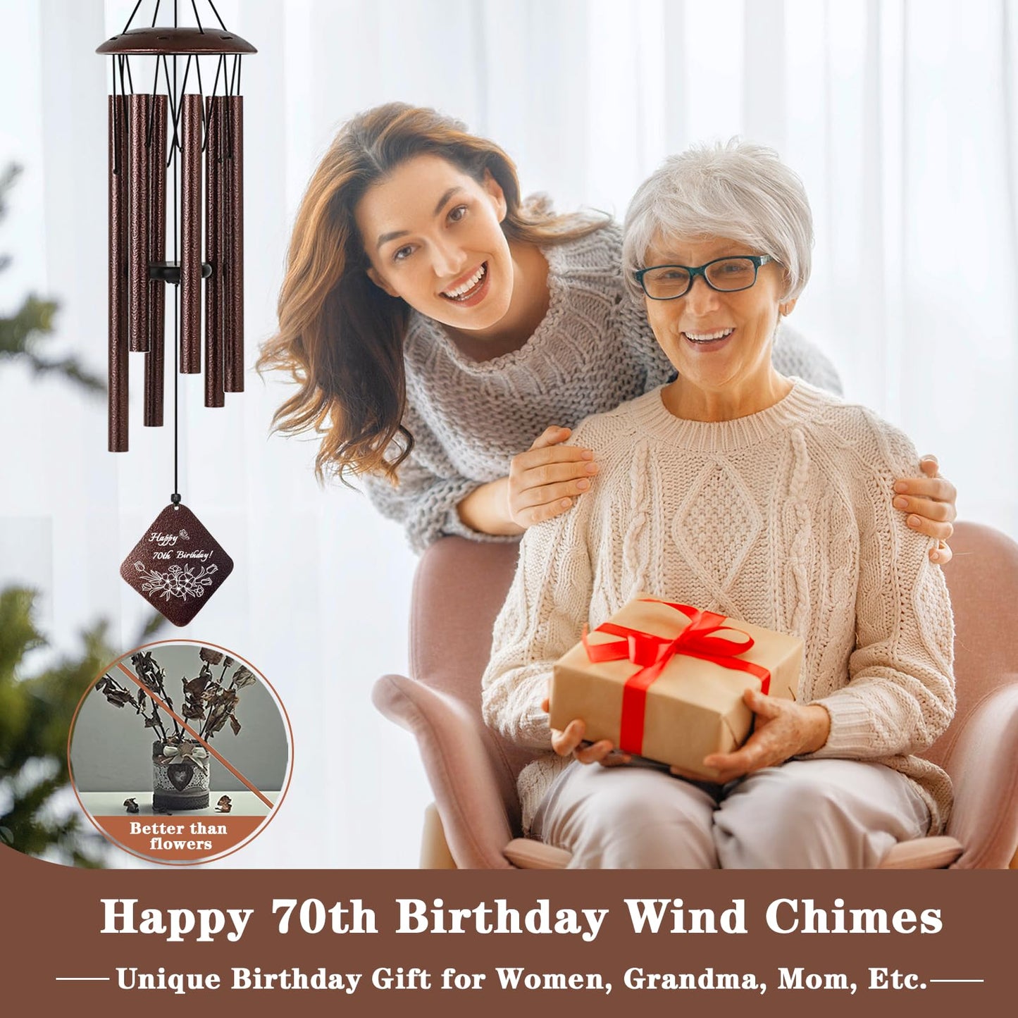 Doopeer 70th Birthday Gifts for Women, 32” Wind Chimes 70 Year Old Birthday Gifts for Mom Grandma Wife