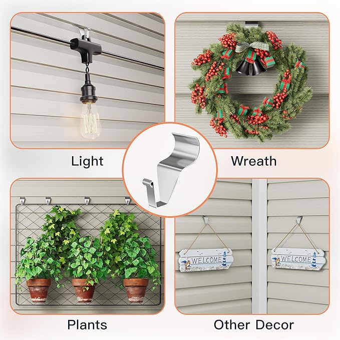 Cozcty Vinyl Siding Hooks, (8 Pack) No Drilling Siding Clips for Hanging Outdoor Decorations and String Lights, Reusable Heavy-Duty Wreath Hangers for Hanging Front Porch Patio Decor