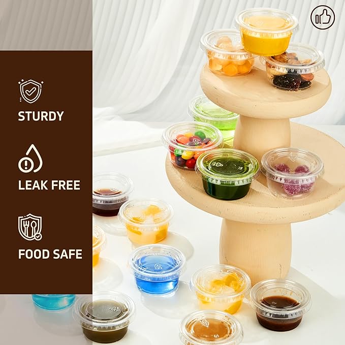 YEEHAW 100 Sets - 2 oz Jello Shot Cups with Lids, Portion Cups, Clear Disposable Plastic Jello Shot Cups for Meal Prep, Salad Dressing, Soufflé, Portion Containers