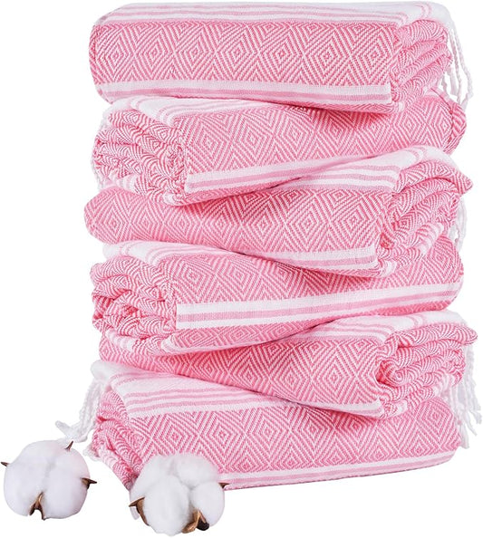 Genovega 6 Packs Oversized Turkish Beach Towels Set Bulk 74"x38" Extra Large Sand Free Quick Dry Swim Bath Pool Towel Travel Blanket Adult Essentials Cruise Accessories Vacation Red Stuff