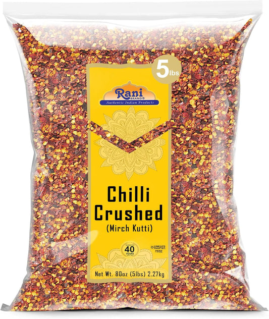 Rani Crushed Red Pepper Flakes Chilli (Pizza Type Cut) 80oz (5lbs) 2.27kg Bulk ~ All Natural, No Color added, Gluten Friendly | Vegan | NON-GMO | Kosher | No Salt or fillers