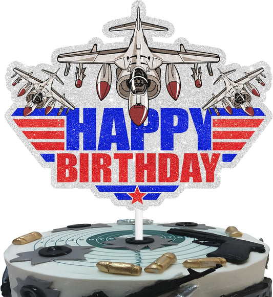 Jet Fighter Cake Topper,Happy Birthday to the pilot. Air Force Club Military Home Party Theme For Boys Man Birthday Decorations Supplies