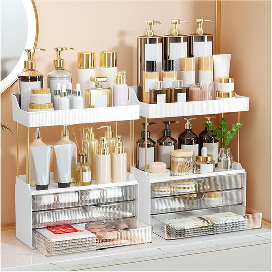 2 Sets Makeup Organizer â 5 Tier Bathroom Organizers and Storage, Versatile Perfume Vanity Organizer, Ideal for Cosmetic, Large Skincare, Face Mask, Office Supplies, Clear