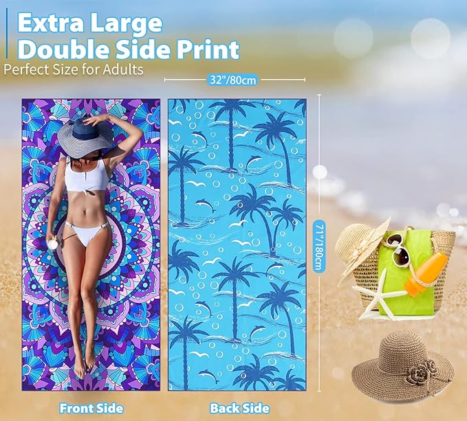TwoYek Microfiber Sand Free Beach Towel Thin Quick Dry Super Absorbent Oversized Large Lightweight Towels for Travel Sports Pool Swimming Bath Camping Yoga Girls Women Adults