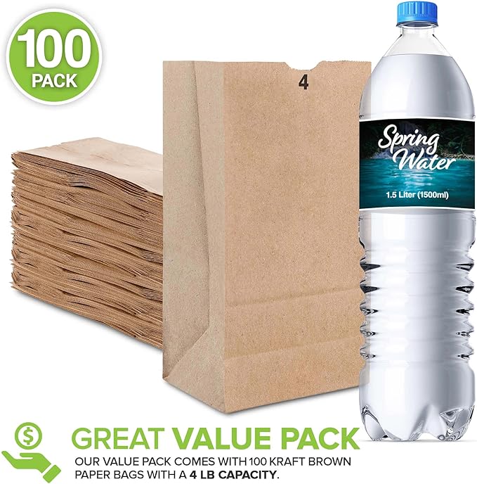 Stock Your Home 4 Lb Kraft Brown Paper Lunch Bags (100 Count) - Bulk Disposable Lunch Sacks, Small Size Blank Bag for Kids, Good for a Snack, Sandwich, Grocery Food, and Arts & Crafts Projects