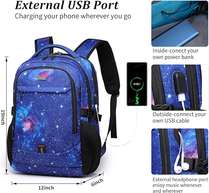DUSLANG 17 Inch Travel Laptop Backpack Water Resistant College Backpack for Men Laptop Bag with USB Charging Port,Sky Blue