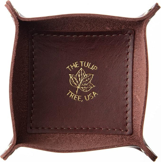 USA Handmade Premium Leather Valet Tray, Jewelry Organizer, With Brass Rivets (Burgundy, Mini)