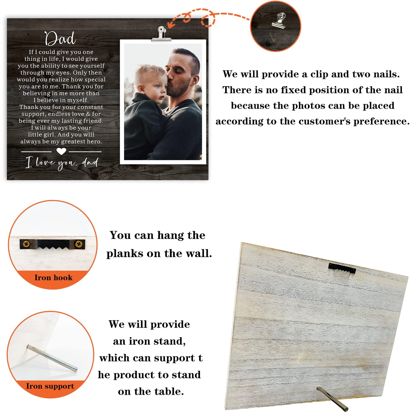 Father's Day & Birthday Keepsake Picture Frame for Dad from Daughter and Son - Best Dad Gift for Christmas