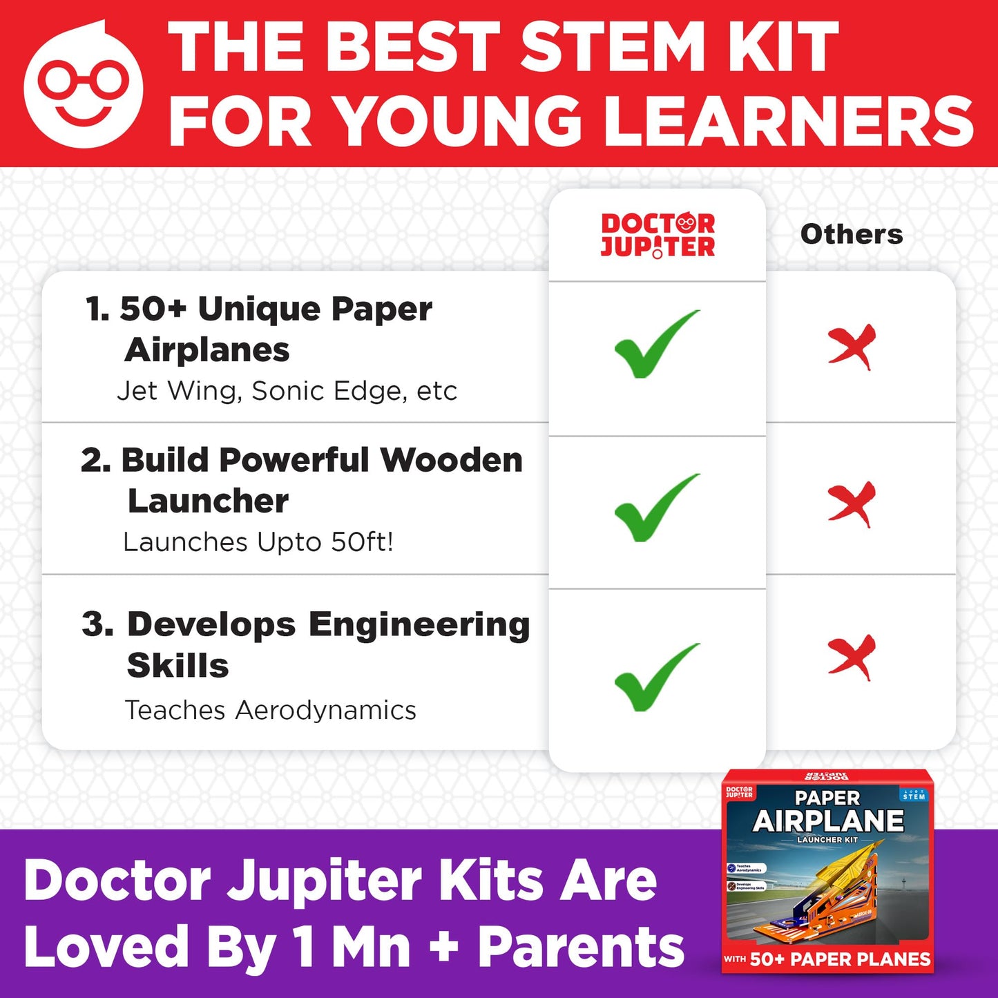 Doctor Jupiter Paper Airplane Book Kit, Crafts for Kids Ages 6+ | Birthday Gift Ideas for 6-7-8-9-10-11-12 Year Old Boys & Girls | Learning & Educational STEM Toy with 50 Paper Airplanes and Launcher